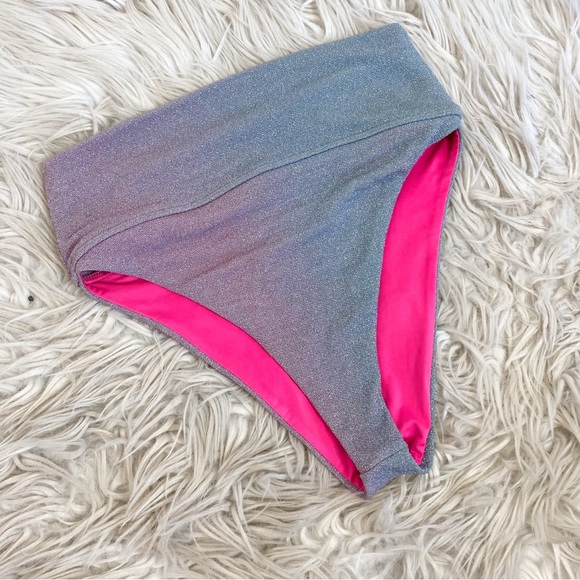 Beach Riot Pink Blue Sparkle High Waisted Bikini Bottoms Size Small - Picture 1 of 4